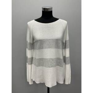 NEW HUBERT GASSER striped cotton sweater in white/grey